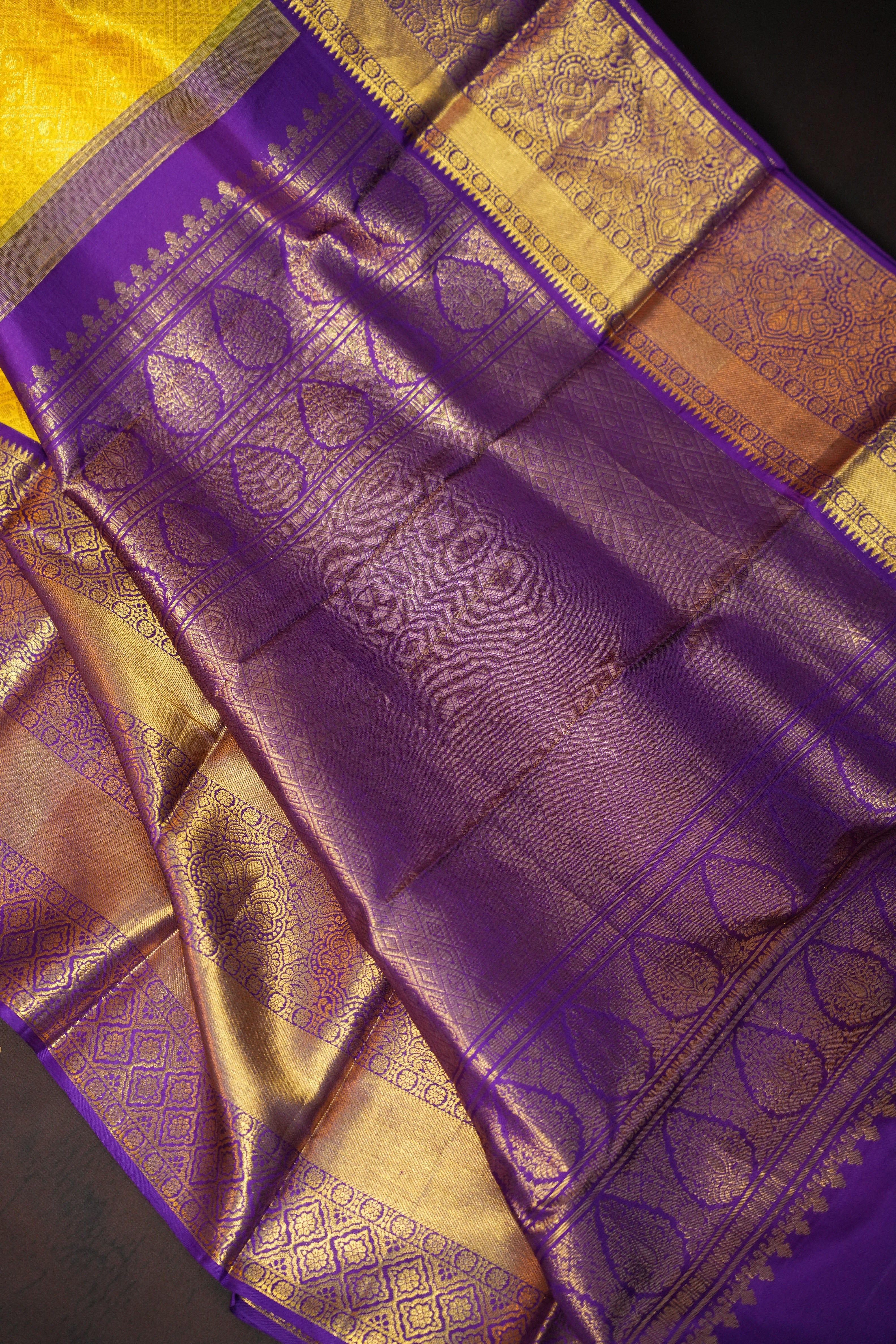 Bridal Maharani Border Saree in Yellow with Royal Zari Weaving