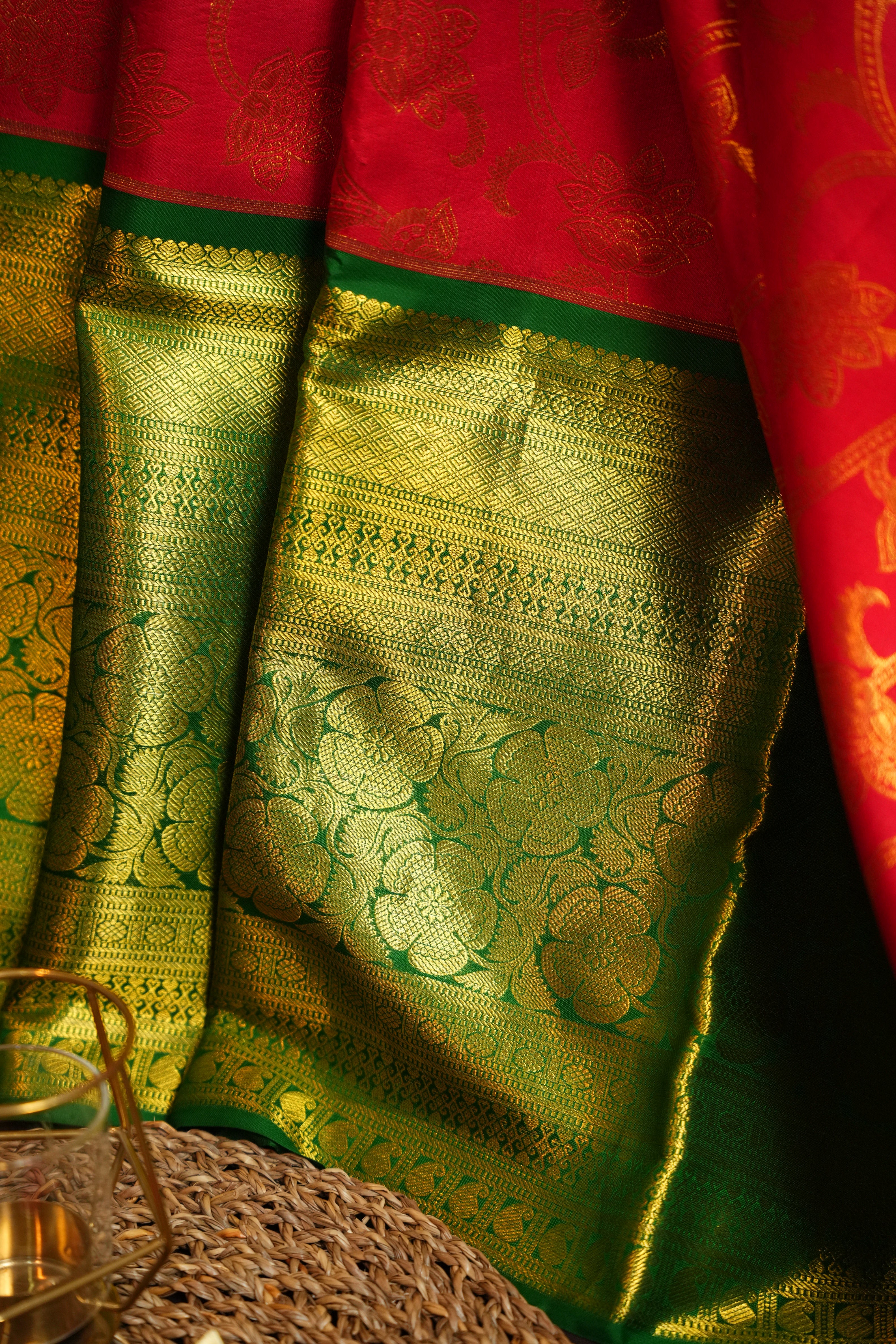 Royal Green Pattu Lehanga Saree with Grand Gold Zari Work