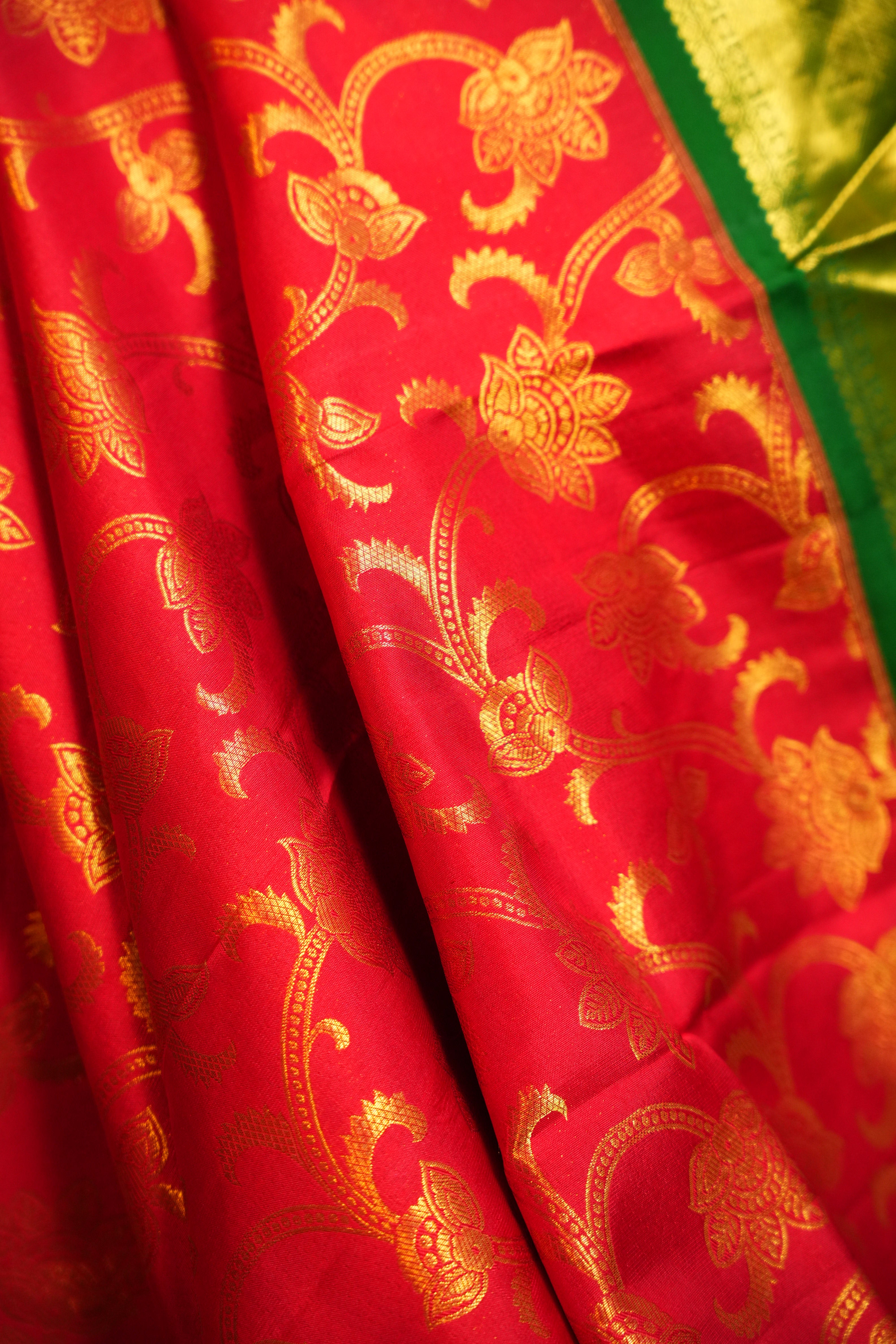 Royal Green Pattu Lehanga Saree with Grand Gold Zari Work