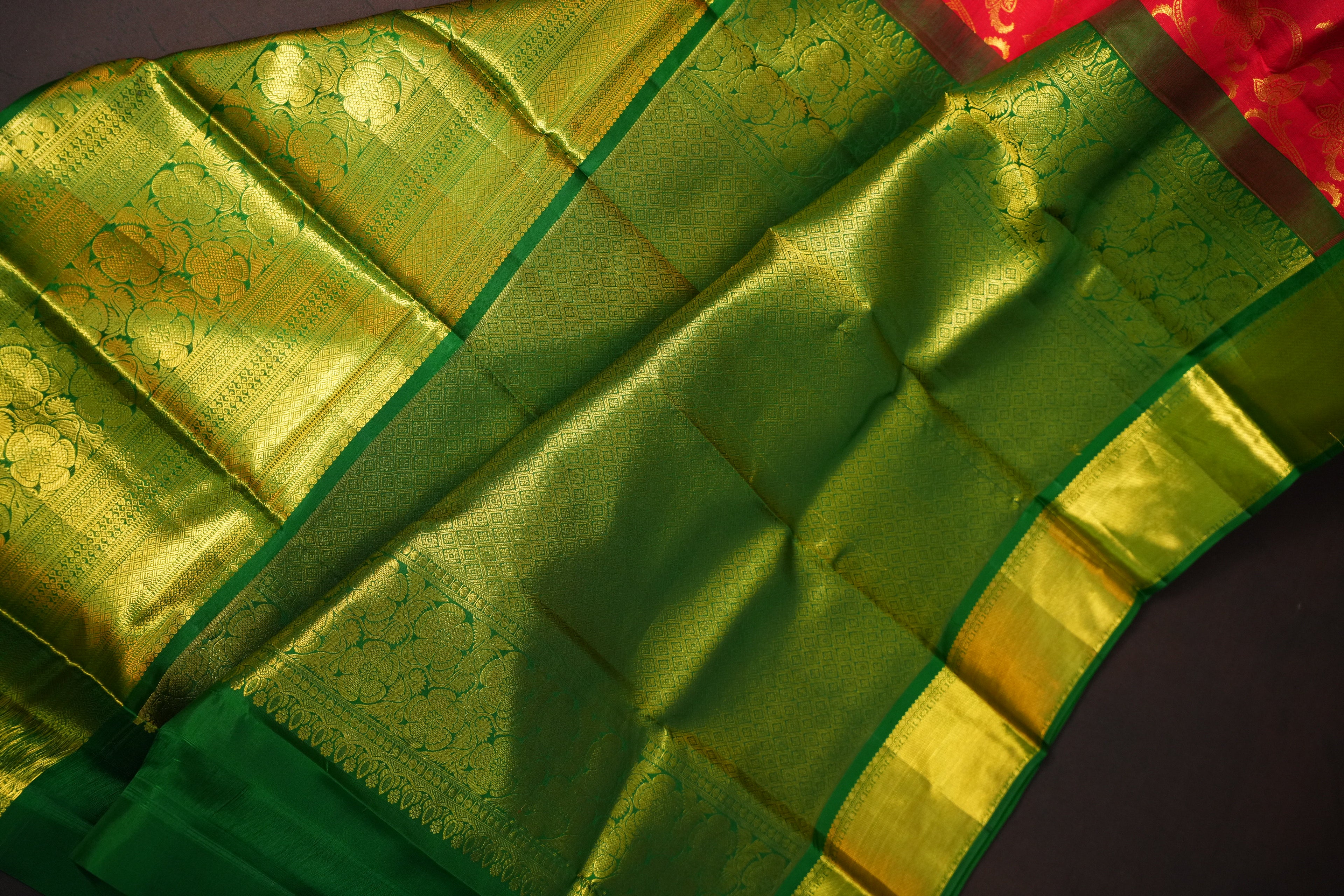 Royal Green Pattu Lehanga Saree with Grand Gold Zari Work