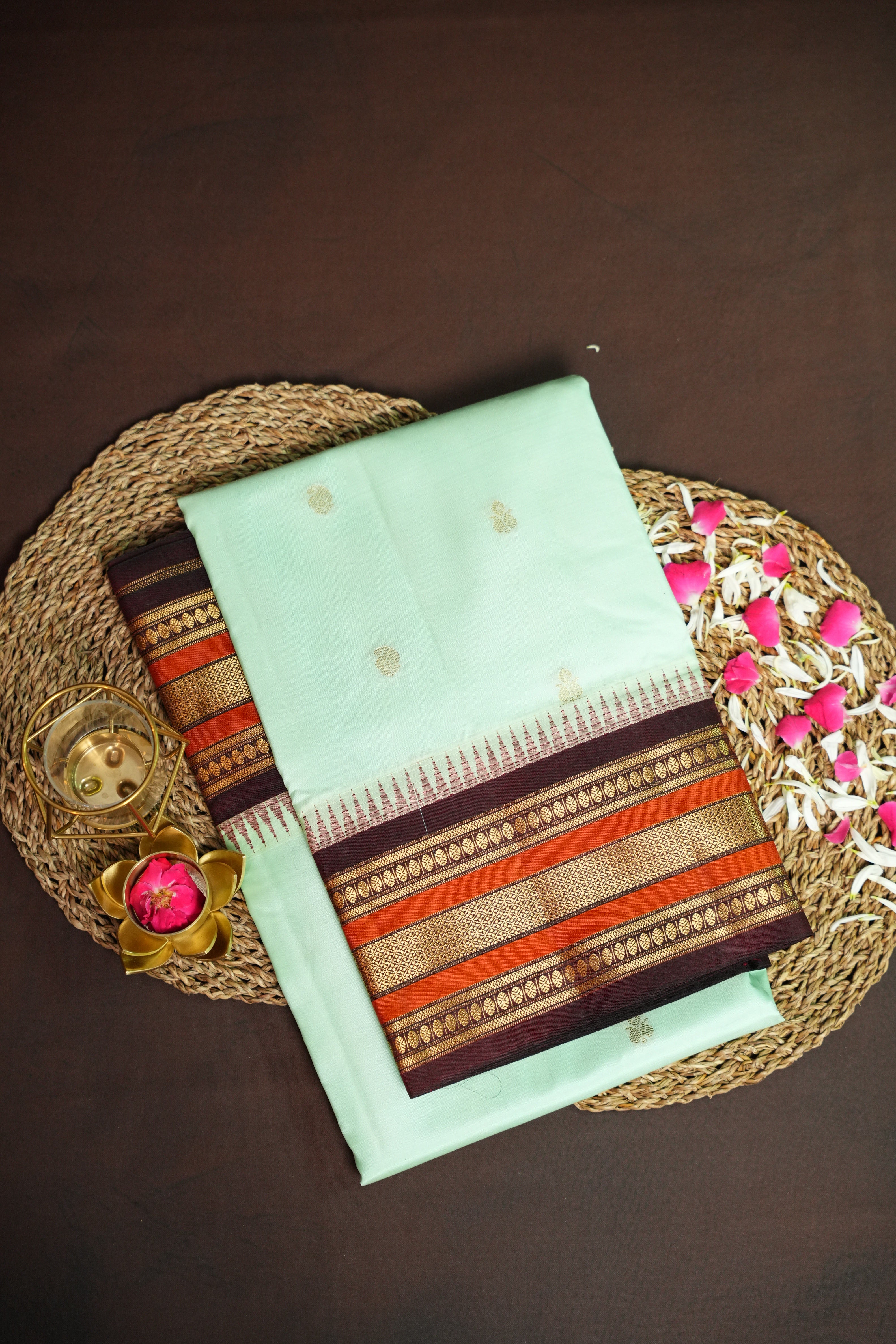 Mint Green Kanchi Soft Silk Saree with Zari Border