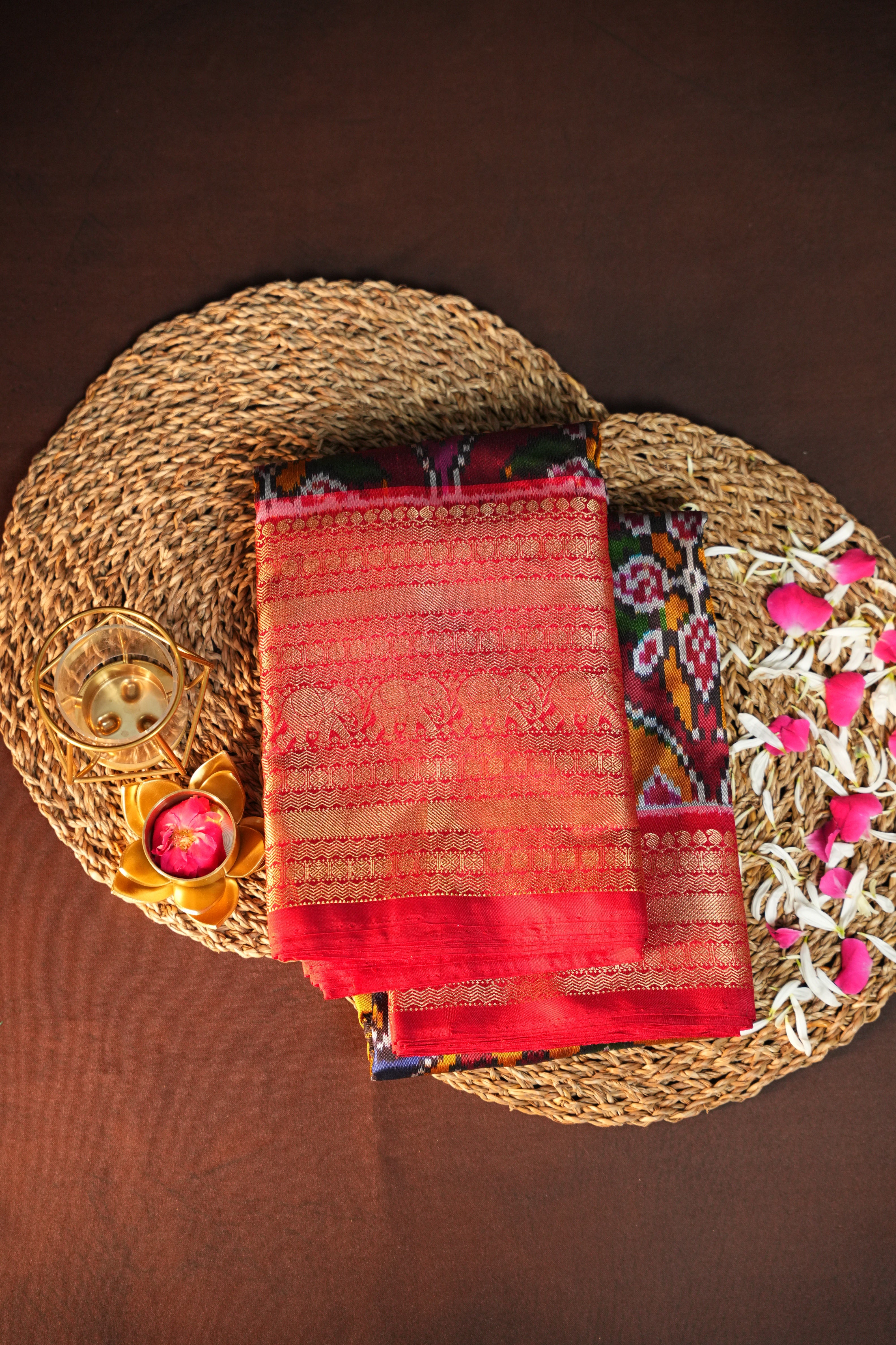Ikkat Kanchi Border Silk Saree with Rich Pallu