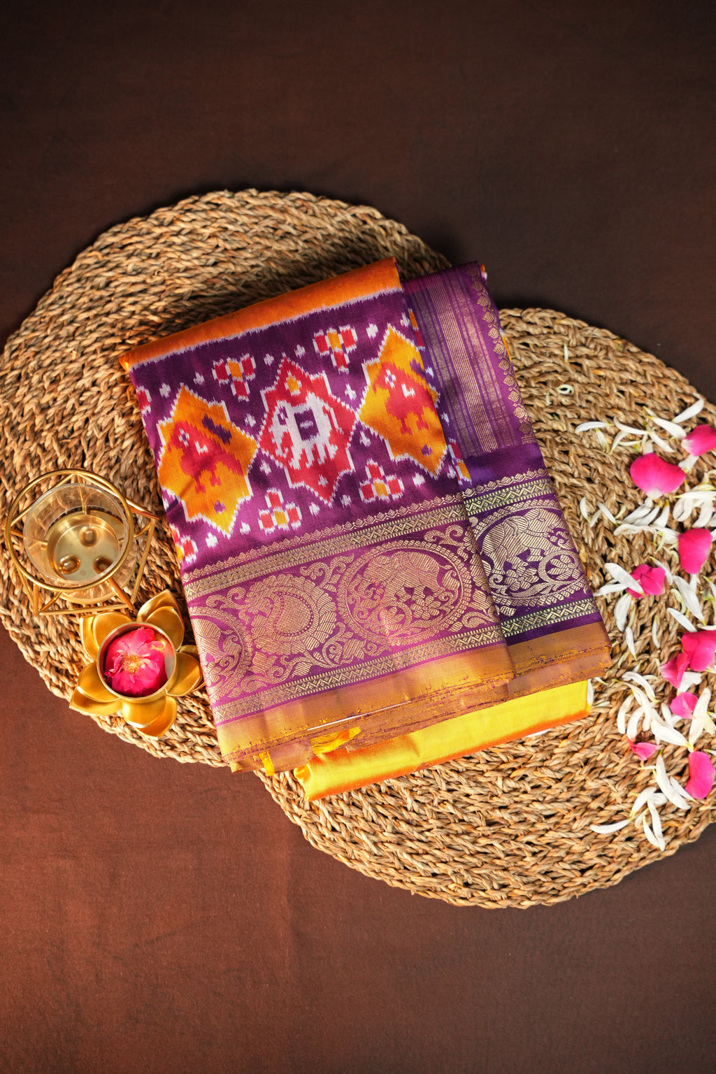Ikkat Kanchi Border Silk Saree with Rich Kanchi Pallu