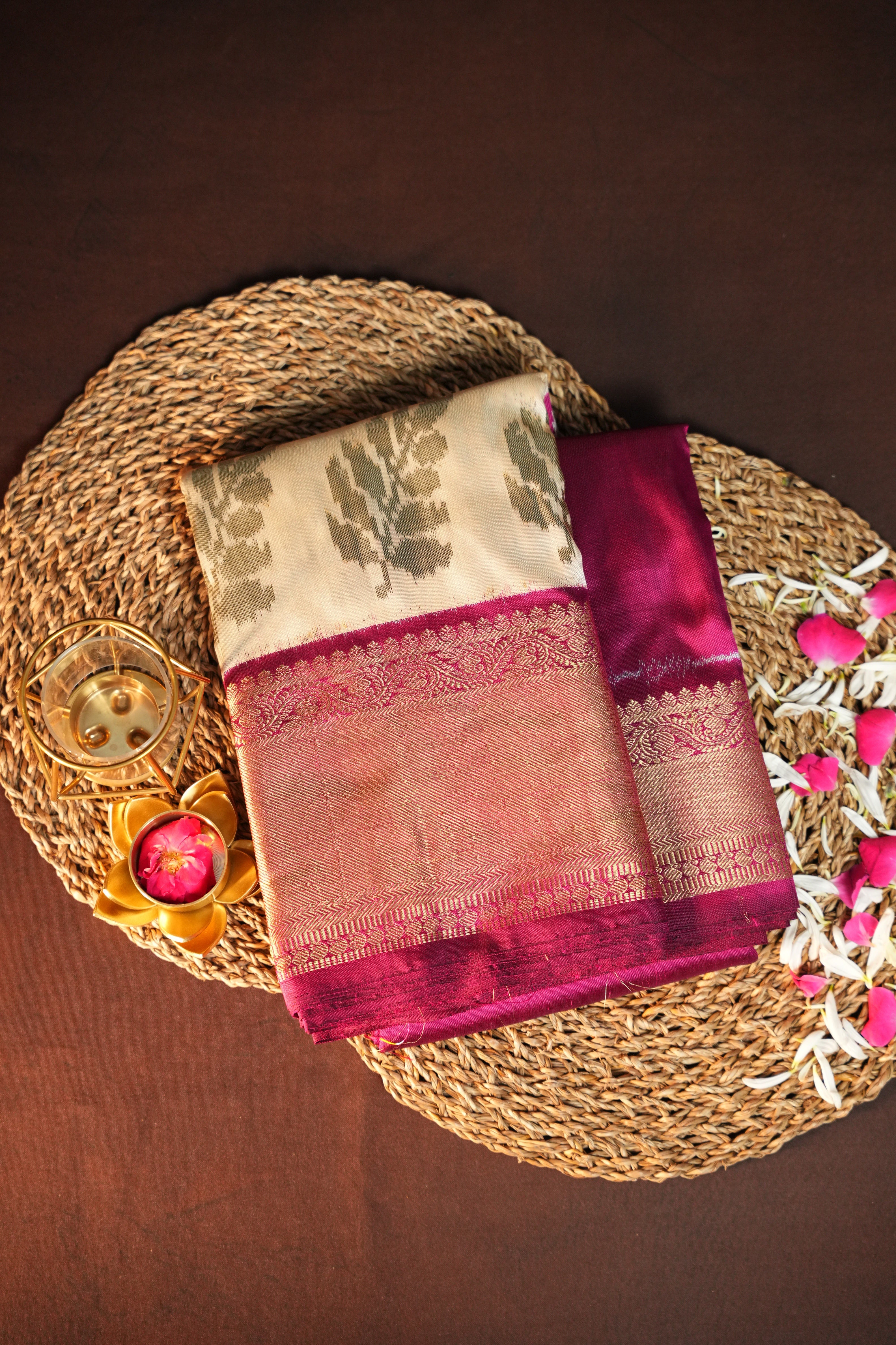 Ikkat Kanchi Border Silk Saree with Rich Kanchi Pallu