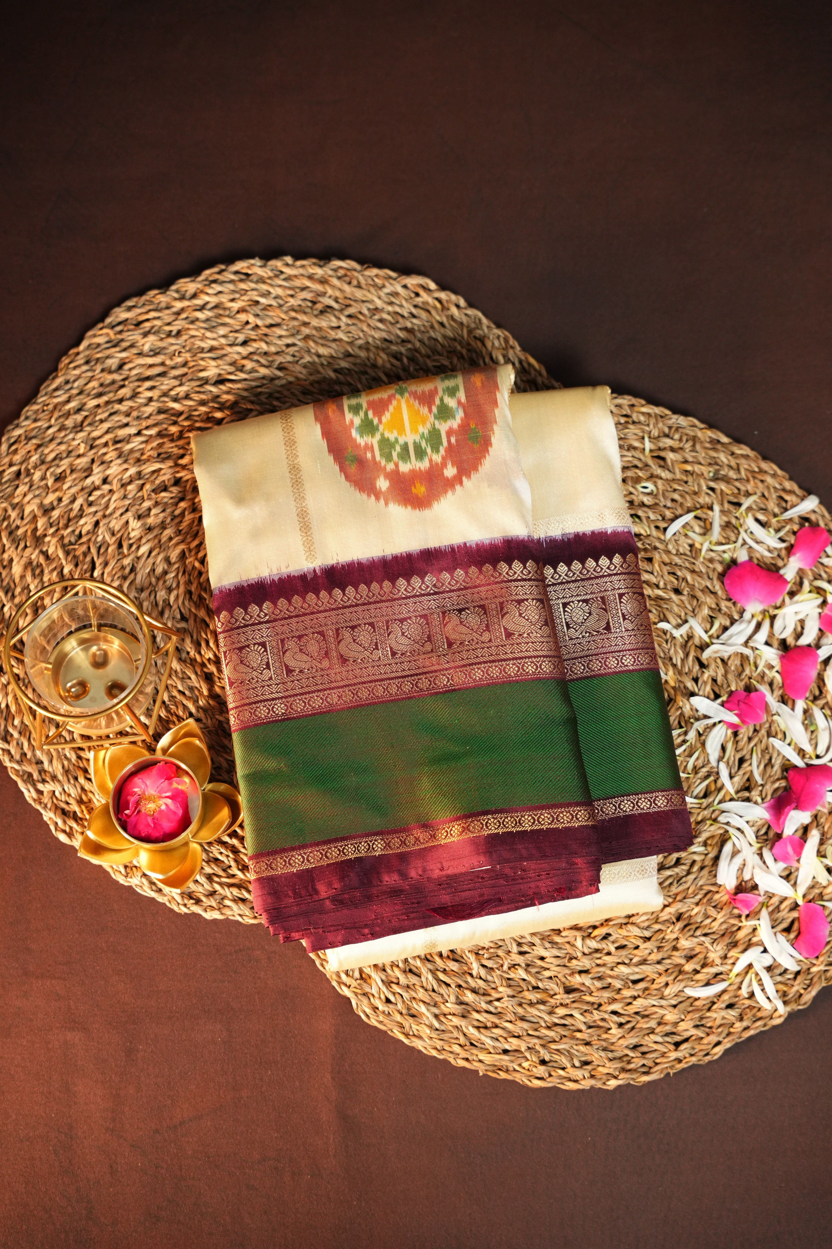 Classic Ikkat Kanchi Border Saree with Traditional Kanchi Pallu