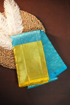 Lime Green & Aqua Blue Pattu Lehanga Saree with Rich Zari Weave