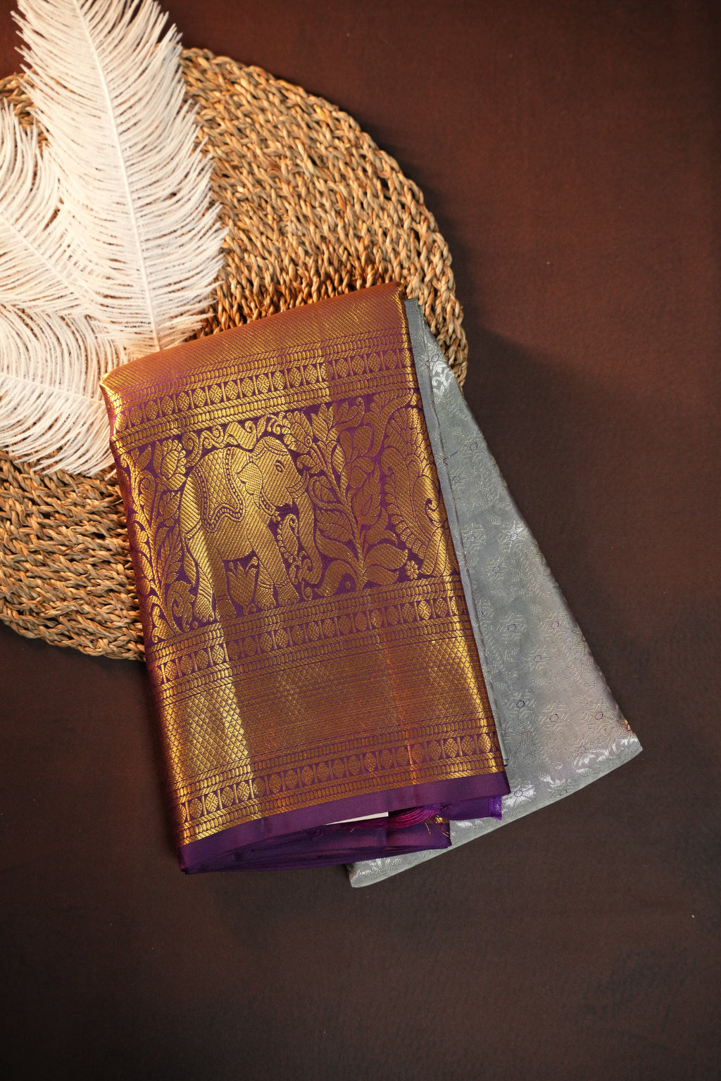 Royal Purple Pattu Lehanga Saree with Grand Gold Zari Border