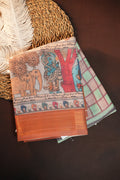 Handcrafted Kalamkari Print Cotton Saree with Copper Border