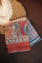 Kalamkari Inspired Cotton Saree with Copper Zari Border