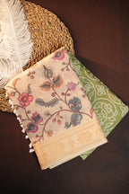 Beige Floral Printed Cotton Saree with Elegant Border