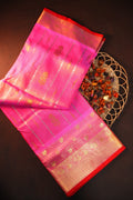 Hot Pink Maharani Pattu Silk Saree with Gold Zari Border