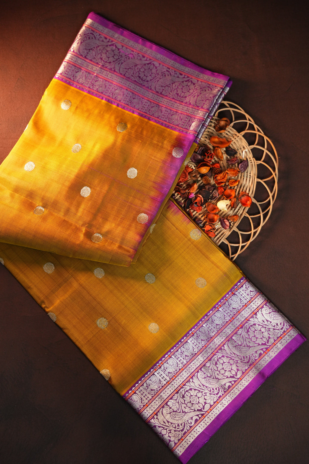 Royal Mustard Maharani Pattu Saree with Silver Zari Border