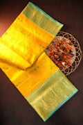 Royal Yellow Maharani Pattu Silk Saree with Green Zari Border