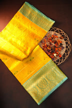 Royal Yellow Maharani Pattu Silk Saree with Green Zari Border