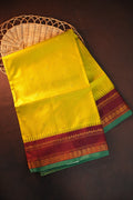 Yellow Checks Gadwal Silk Saree with Maroon Zari Border
