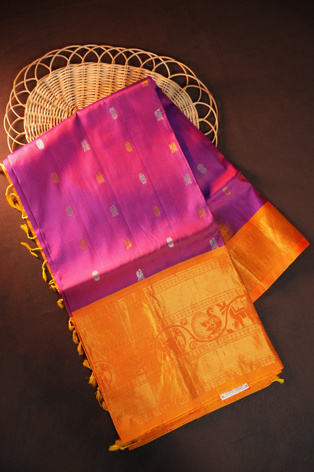 Magenta Gadwal Silk Saree with Rich Gold Zari Border