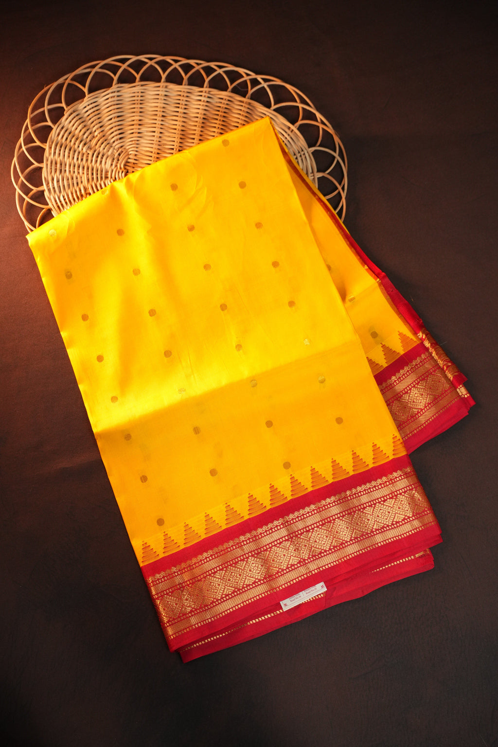 Bright Yellow Gadwal Silk Saree with Red Zari Border