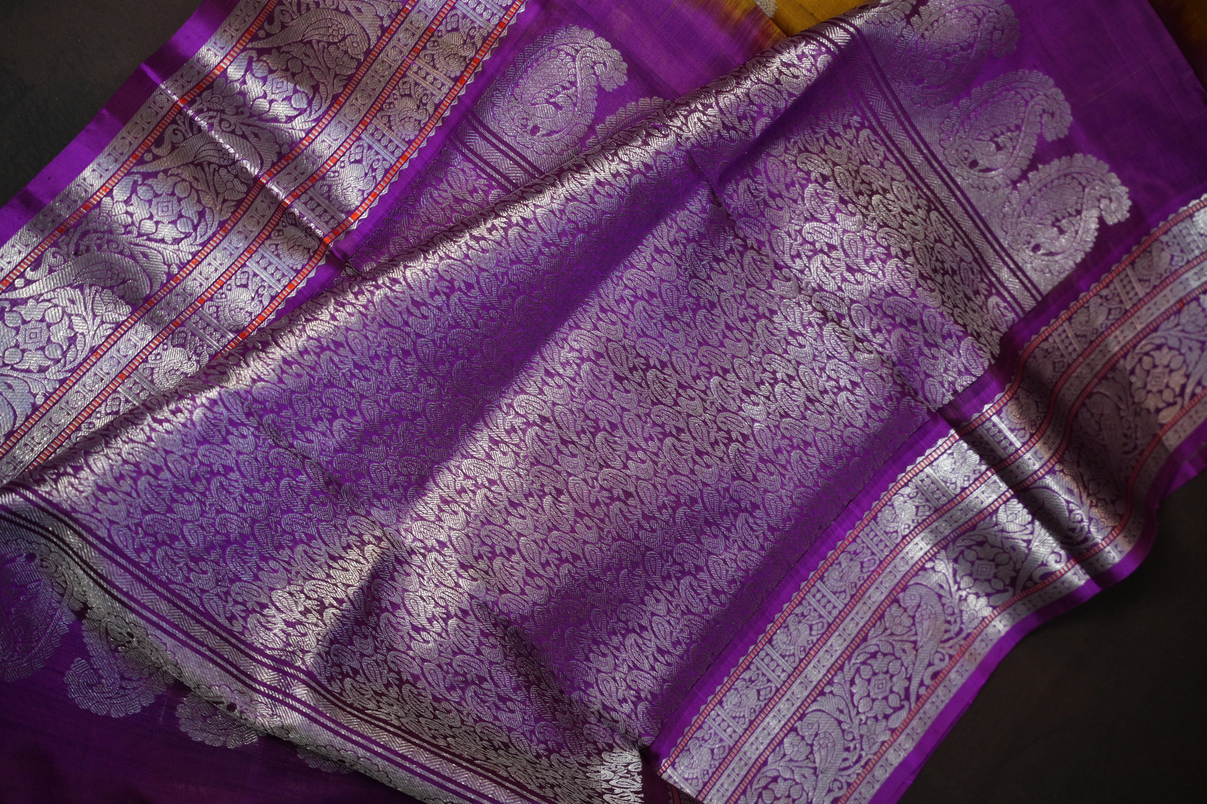 Royal Mustard Maharani Pattu Saree with Silver Zari Border