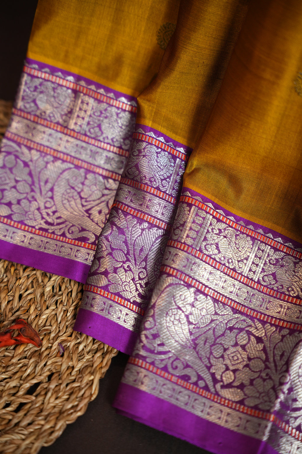 Royal Mustard Maharani Pattu Saree with Silver Zari Border