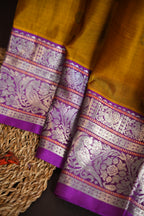 Royal Mustard Maharani Pattu Saree with Silver Zari Border