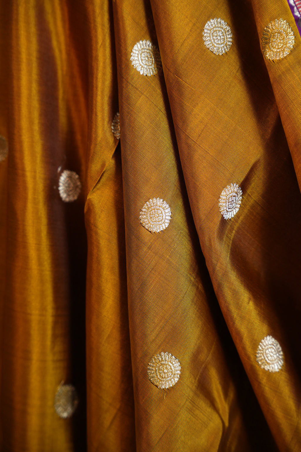 Royal Mustard Maharani Pattu Saree with Silver Zari Border