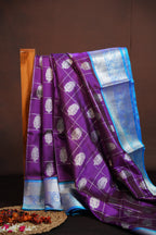 Purple Maharani Pattu Silk Saree with Silver Zari Checks