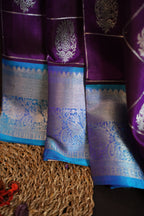 Purple Maharani Pattu Silk Saree with Silver Zari Checks