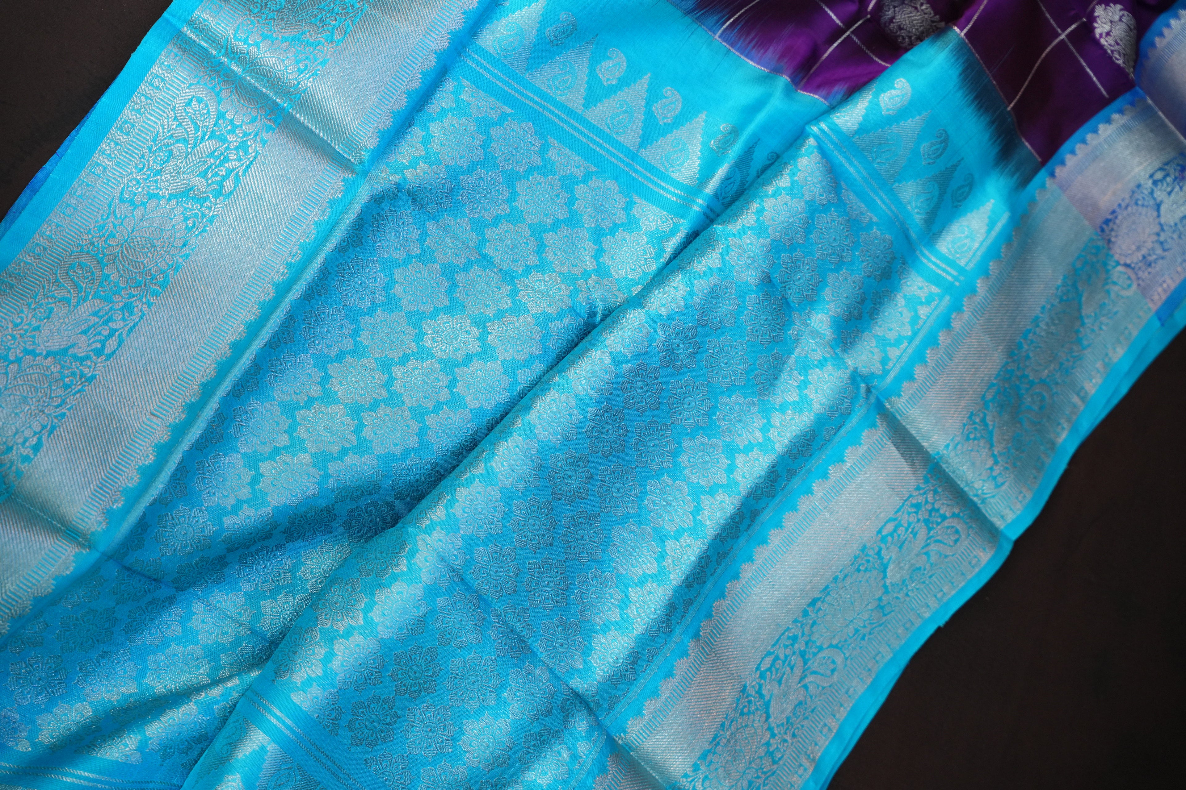 Purple Maharani Pattu Silk Saree with Silver Zari Checks