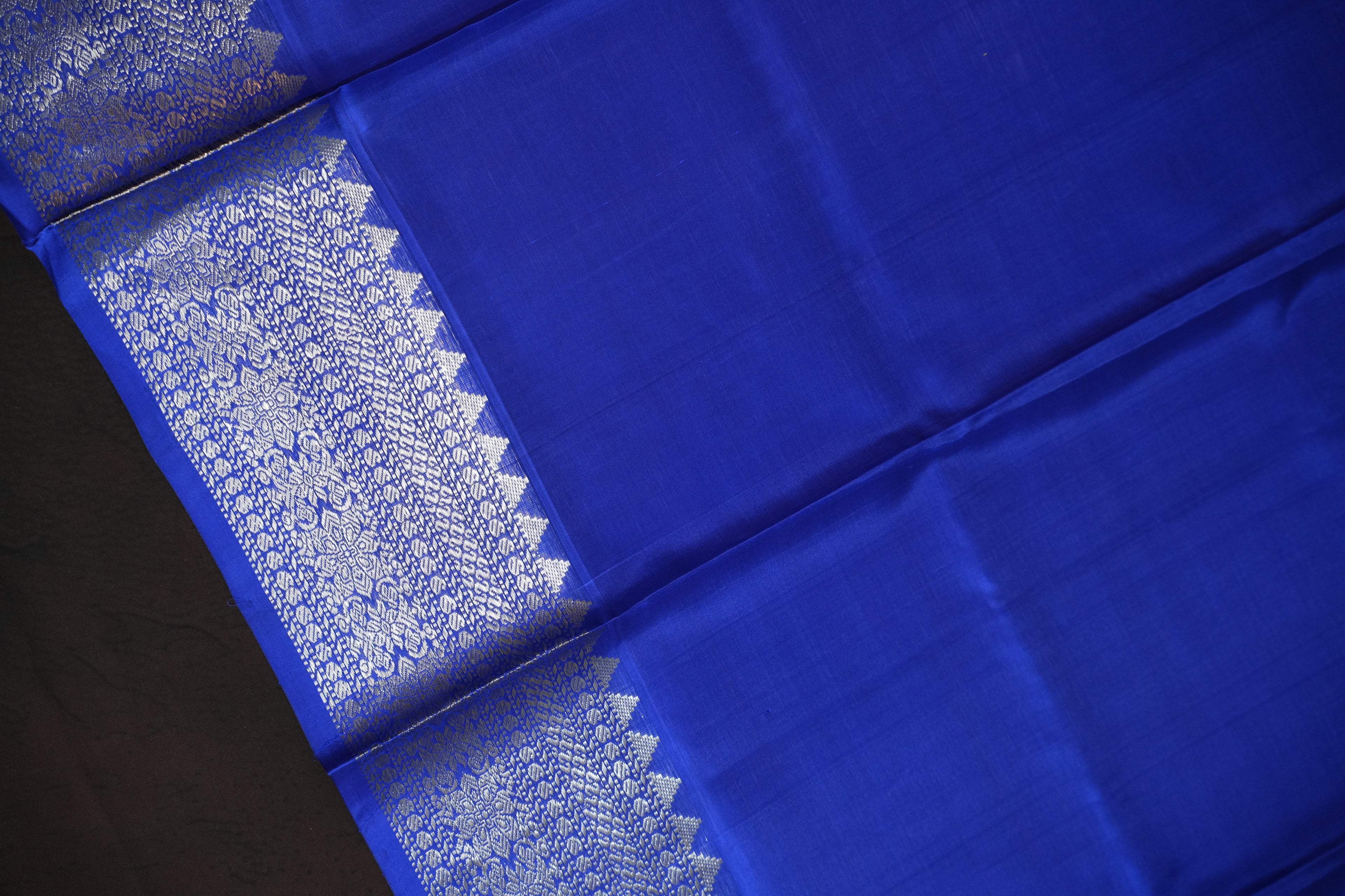 Pastel Green Maharani Pattu Silk Saree with Royal Blue Zari Border