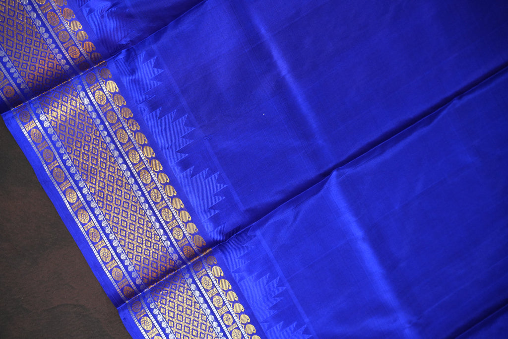 Cream Maharani Pattu Silk Saree with Royal Blue Zari Border