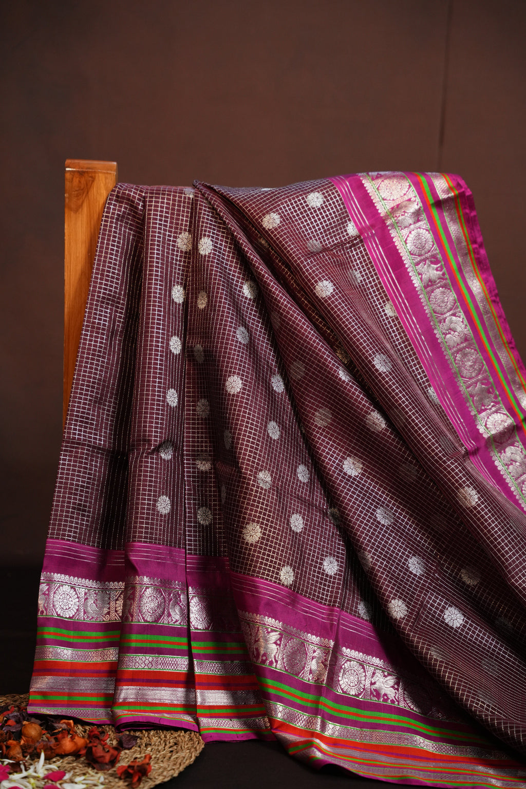 Magenta Maharani Pattu Silk Saree with Silver Zari Border