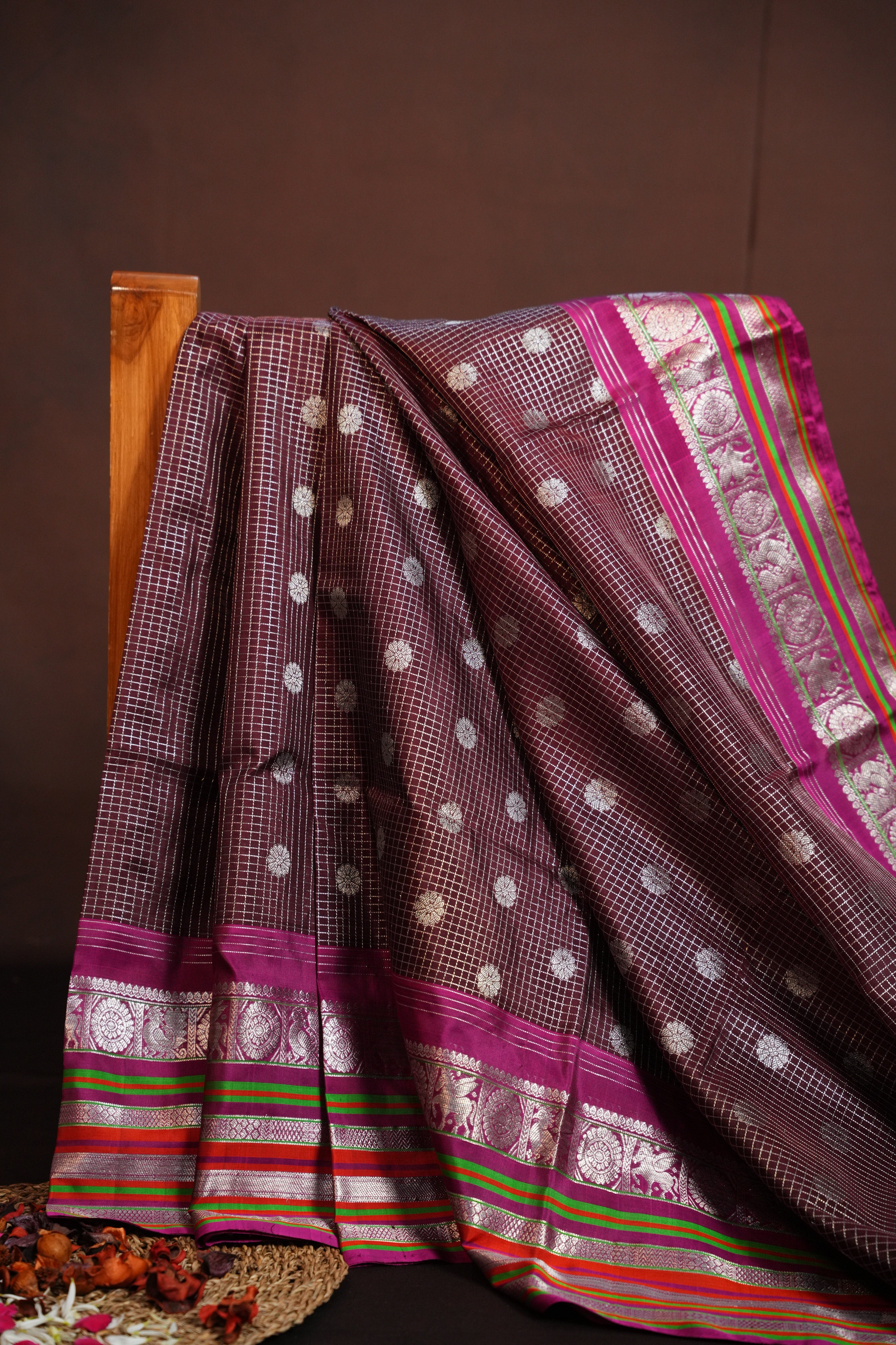 Magenta Maharani Pattu Silk Saree with Silver Zari Border