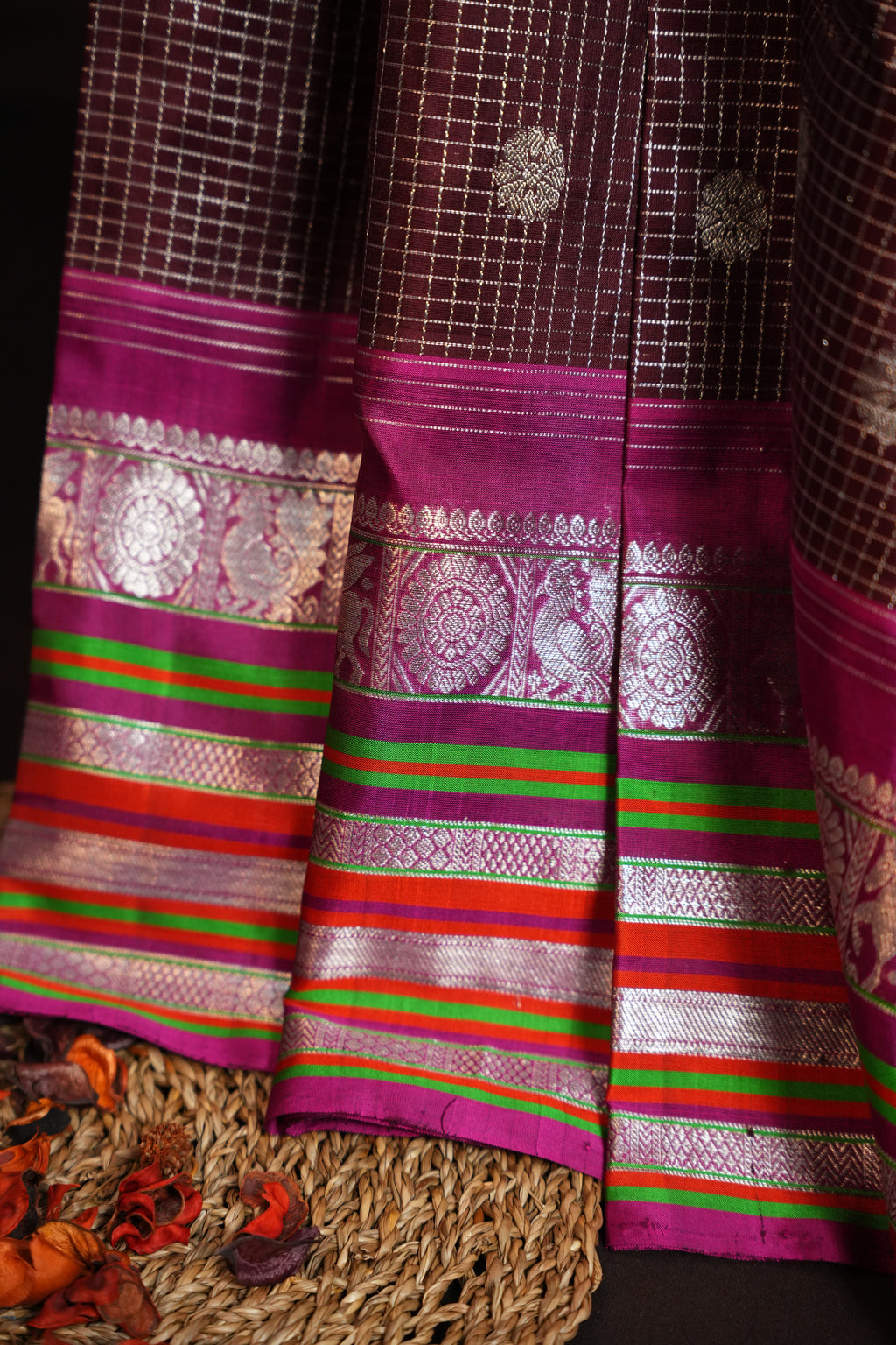 Magenta Maharani Pattu Silk Saree with Silver Zari Border