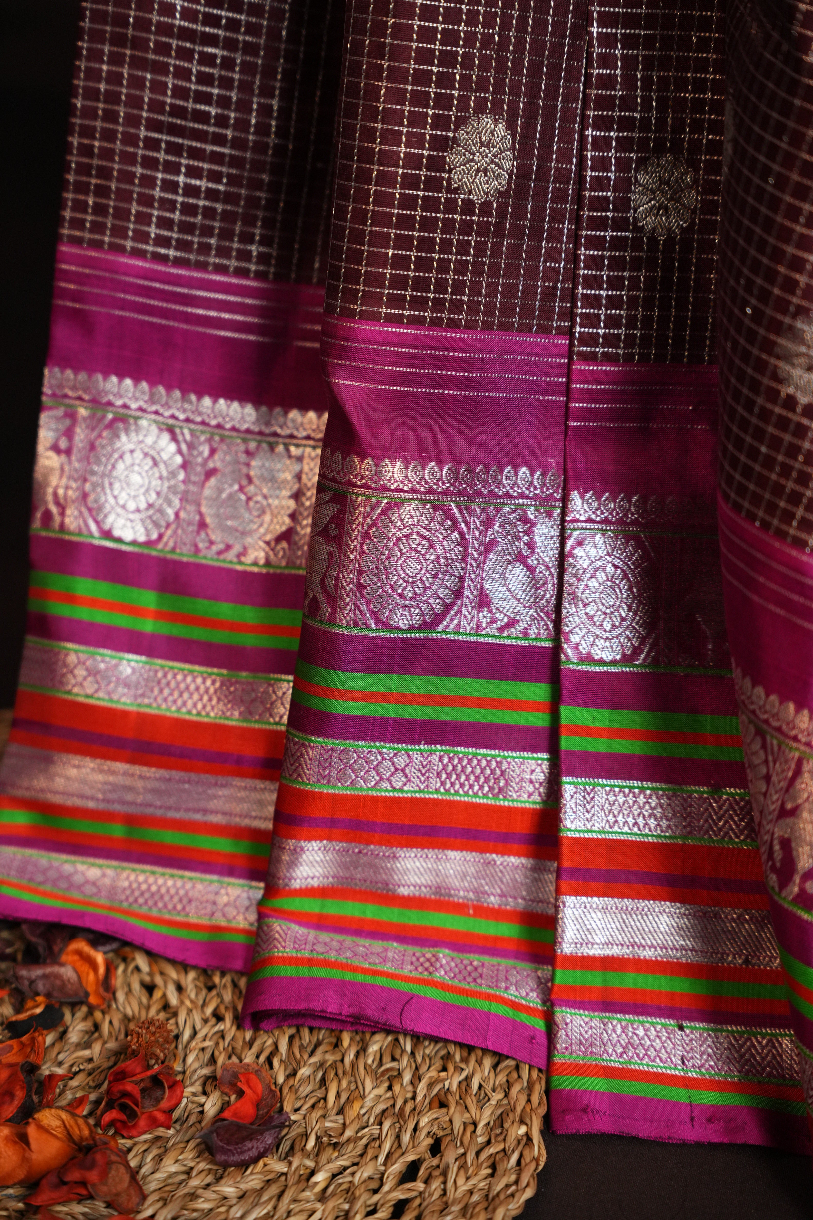 Magenta Maharani Pattu Silk Saree with Silver Zari Border