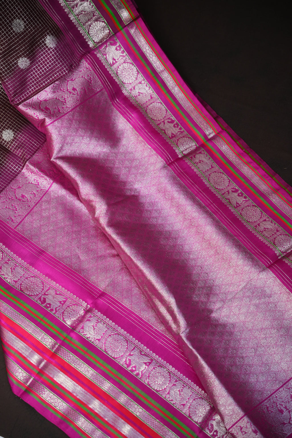 Magenta Maharani Pattu Silk Saree with Silver Zari Border