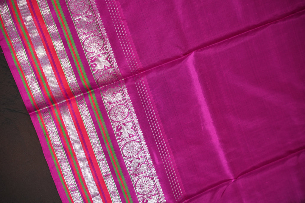 Magenta Maharani Pattu Silk Saree with Silver Zari Border