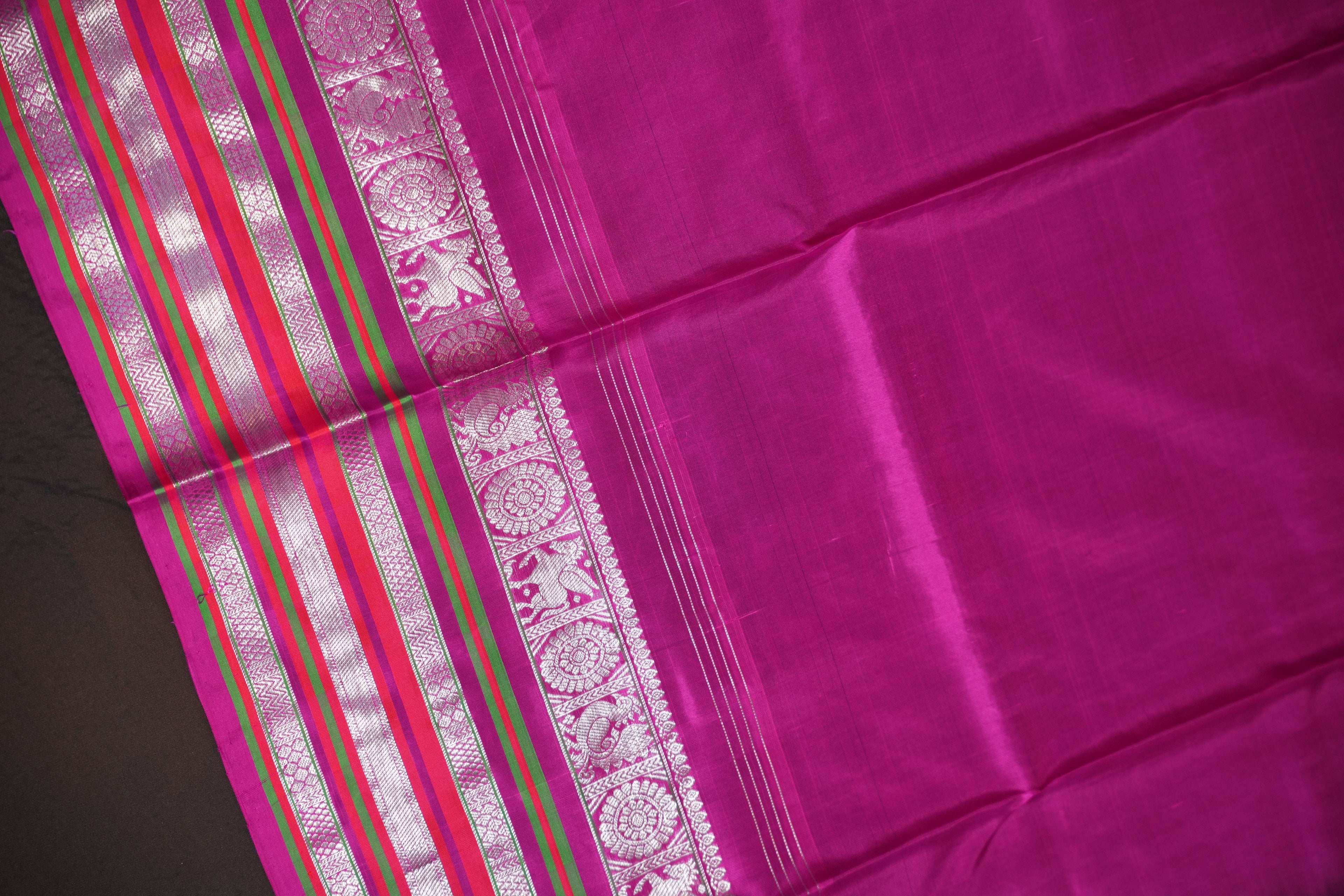 Magenta Maharani Pattu Silk Saree with Silver Zari Border