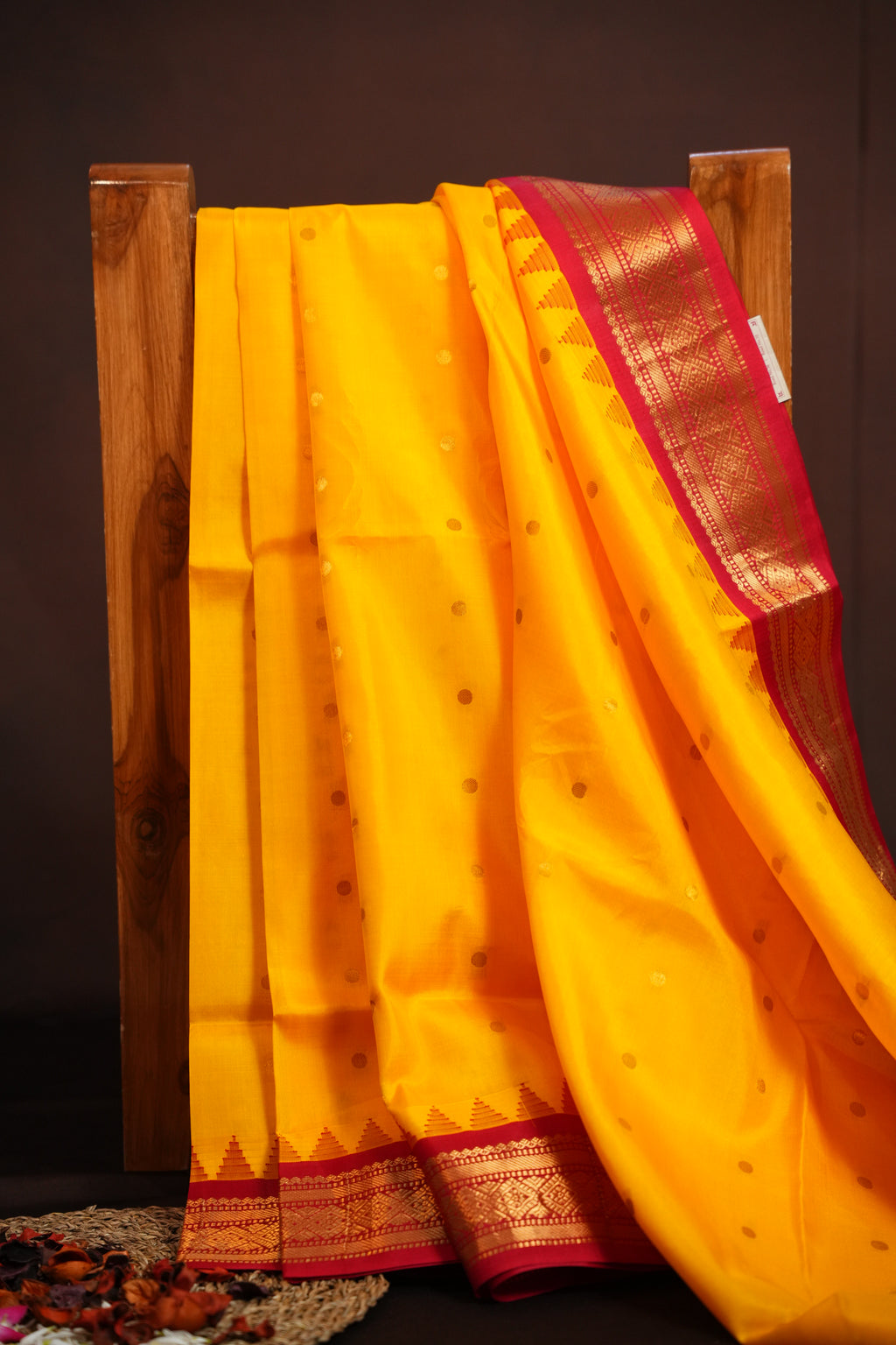 Bright Yellow Gadwal Silk Saree with Red Zari Border