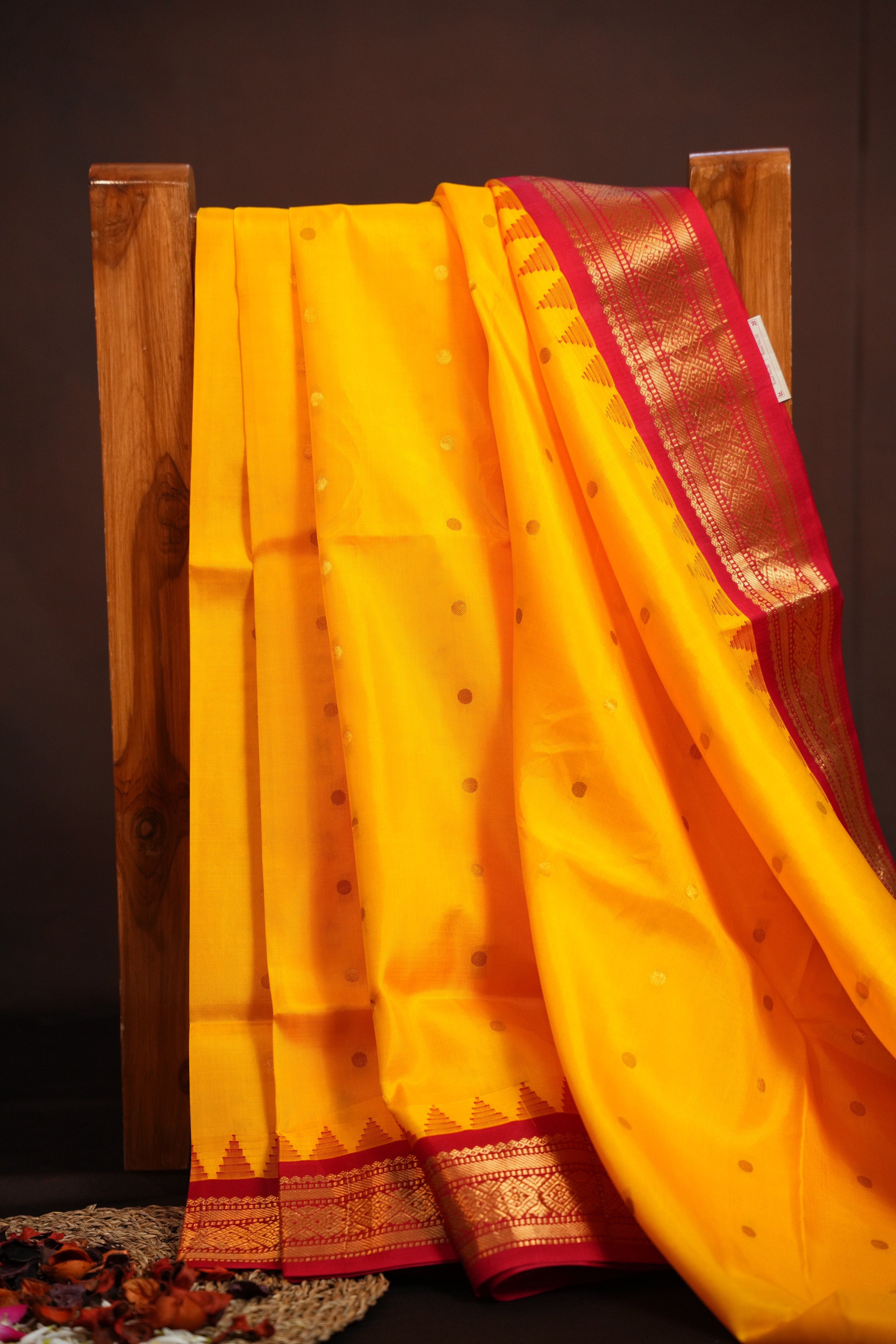 Bright Yellow Gadwal Silk Saree with Red Zari Border