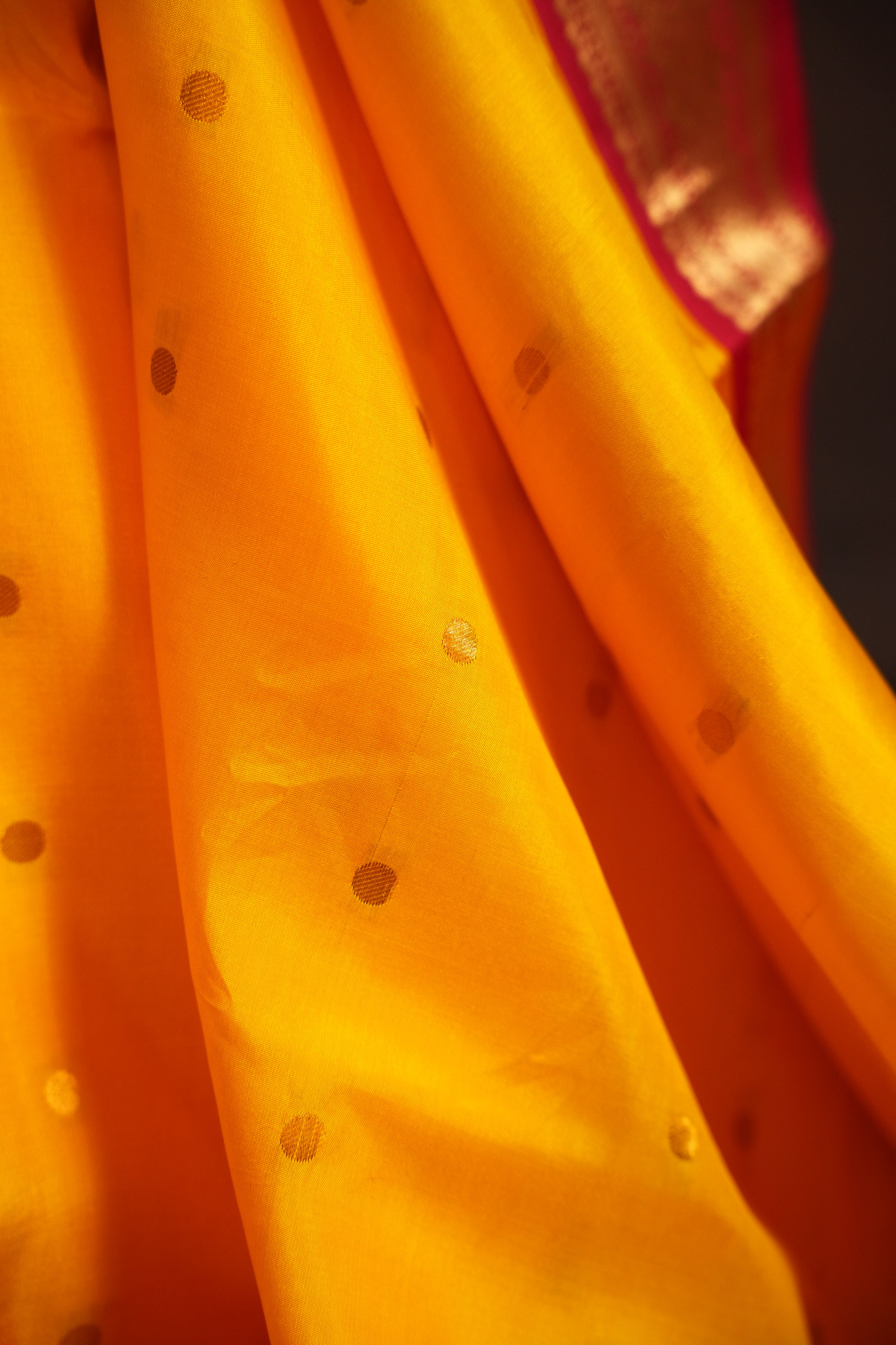 Bright Yellow Gadwal Silk Saree with Red Zari Border