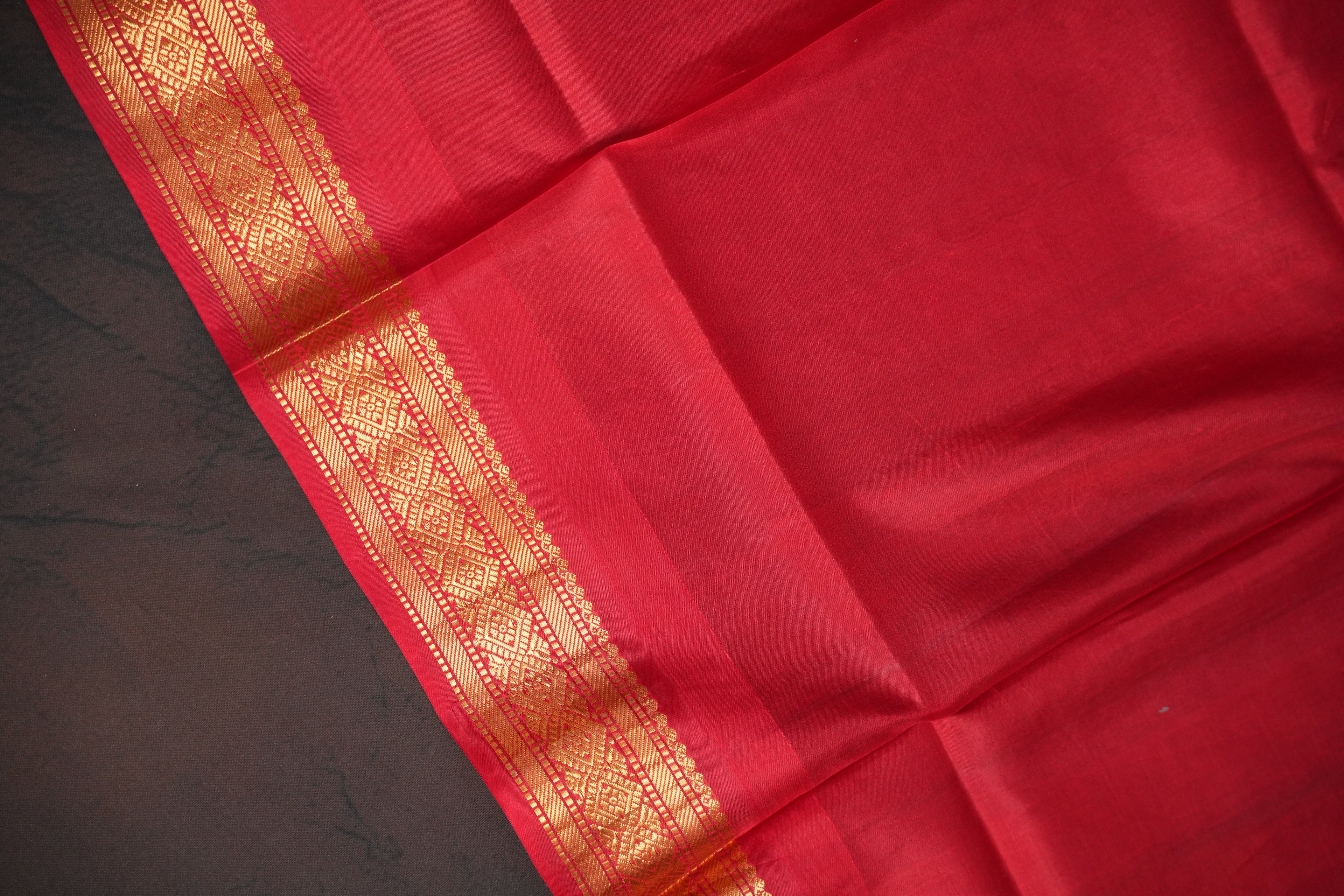 Bright Yellow Gadwal Silk Saree with Red Zari Border