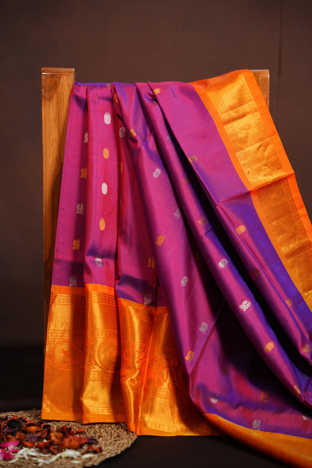 Magenta Gadwal Silk Saree with Rich Gold Zari Border
