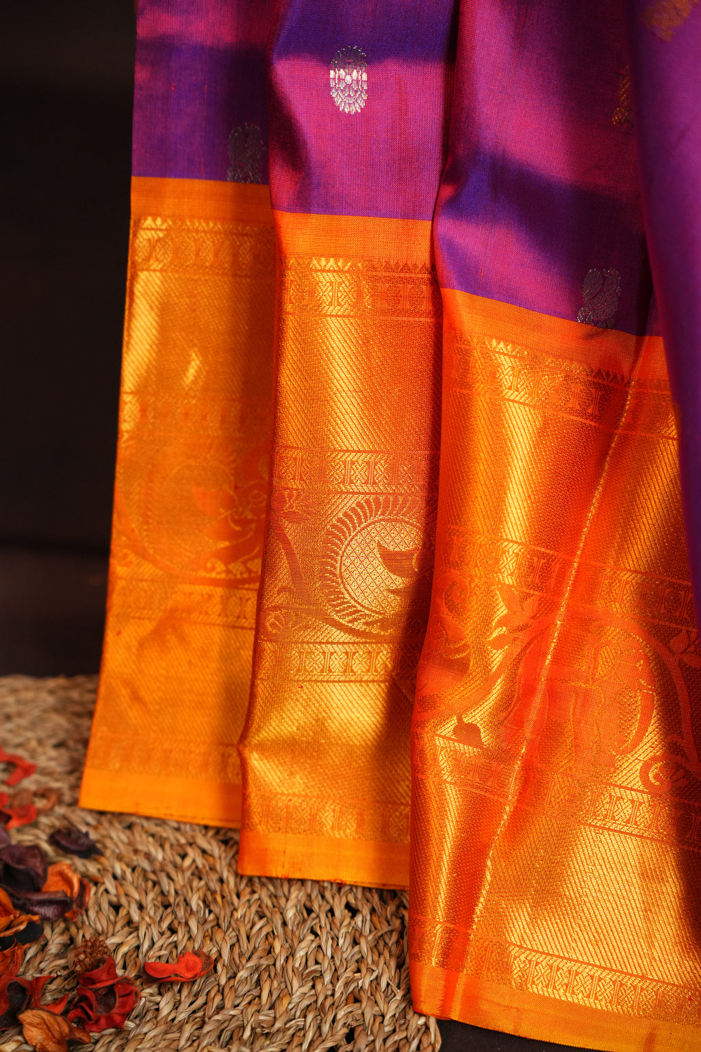 Magenta Gadwal Silk Saree with Rich Gold Zari Border
