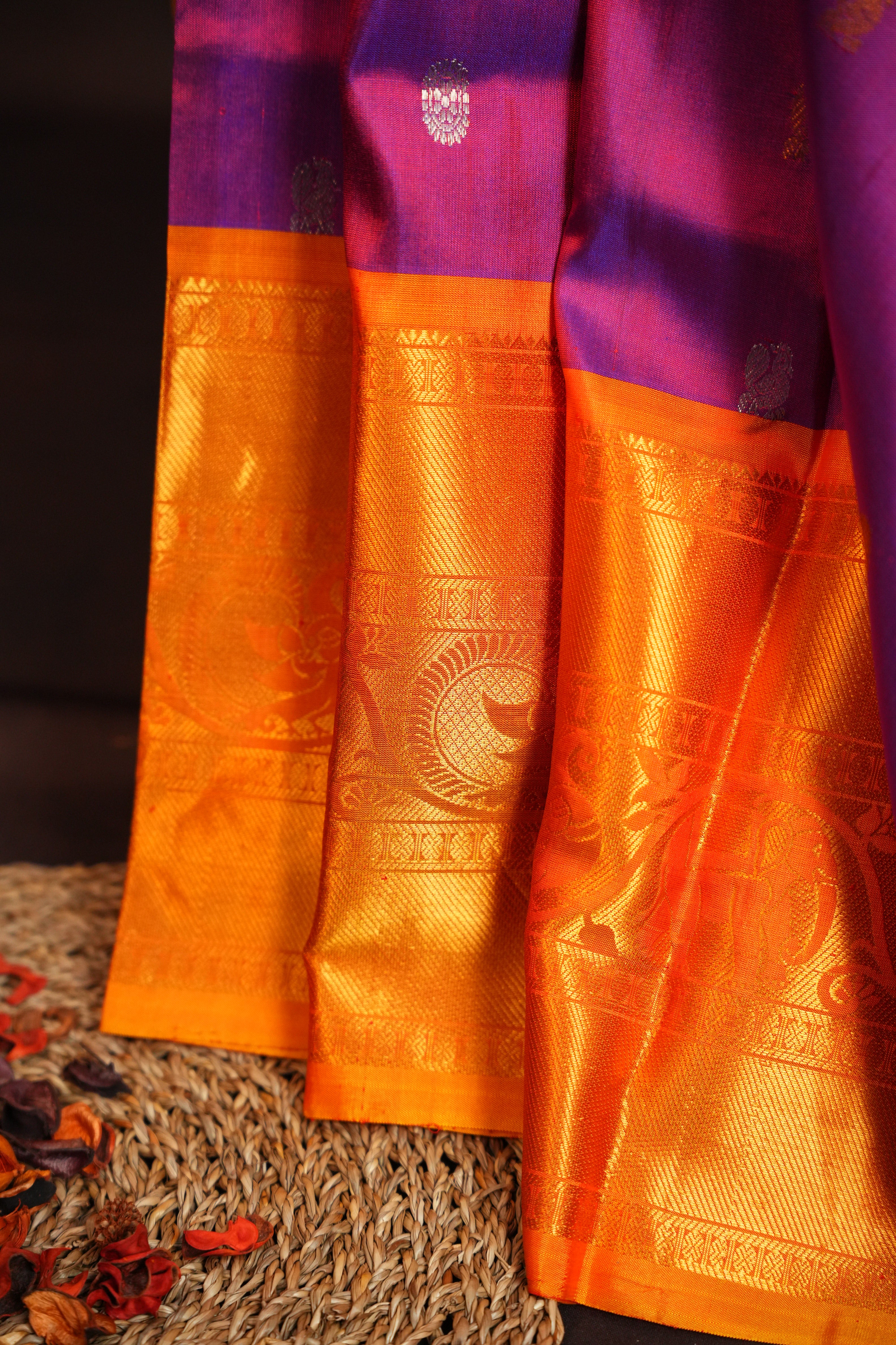 Magenta Gadwal Silk Saree with Rich Gold Zari Border
