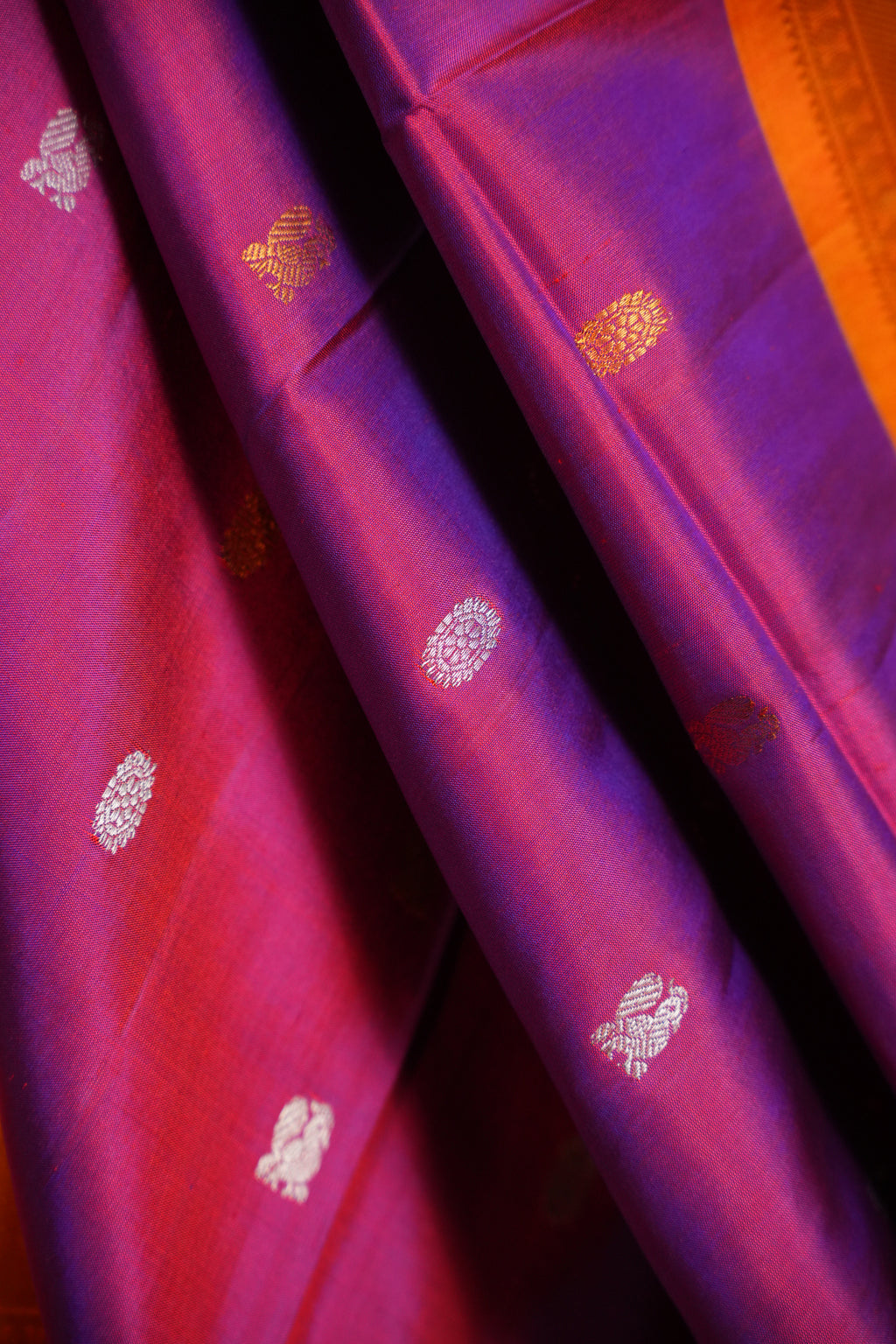 Magenta Gadwal Silk Saree with Rich Gold Zari Border