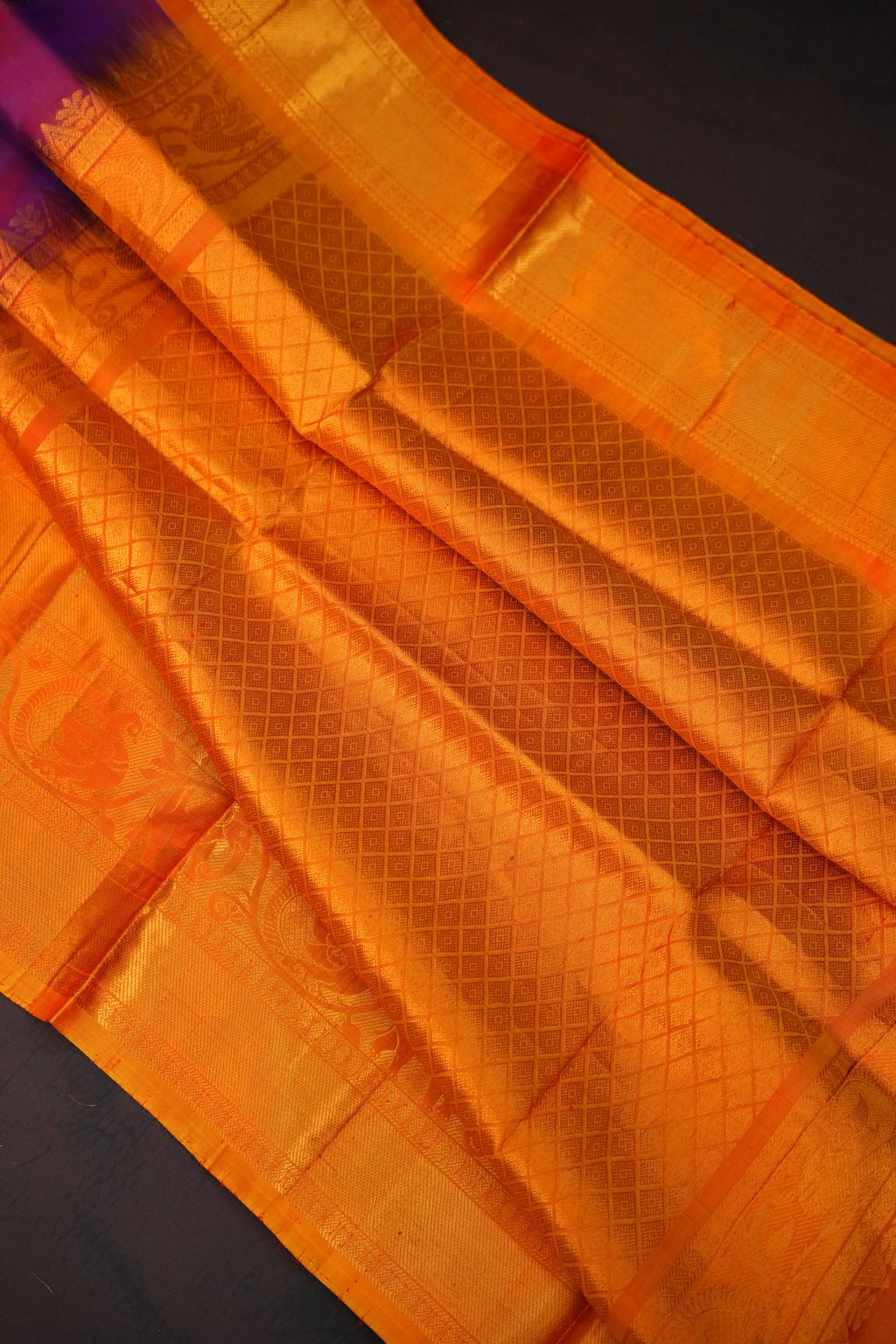 Magenta Gadwal Silk Saree with Rich Gold Zari Border