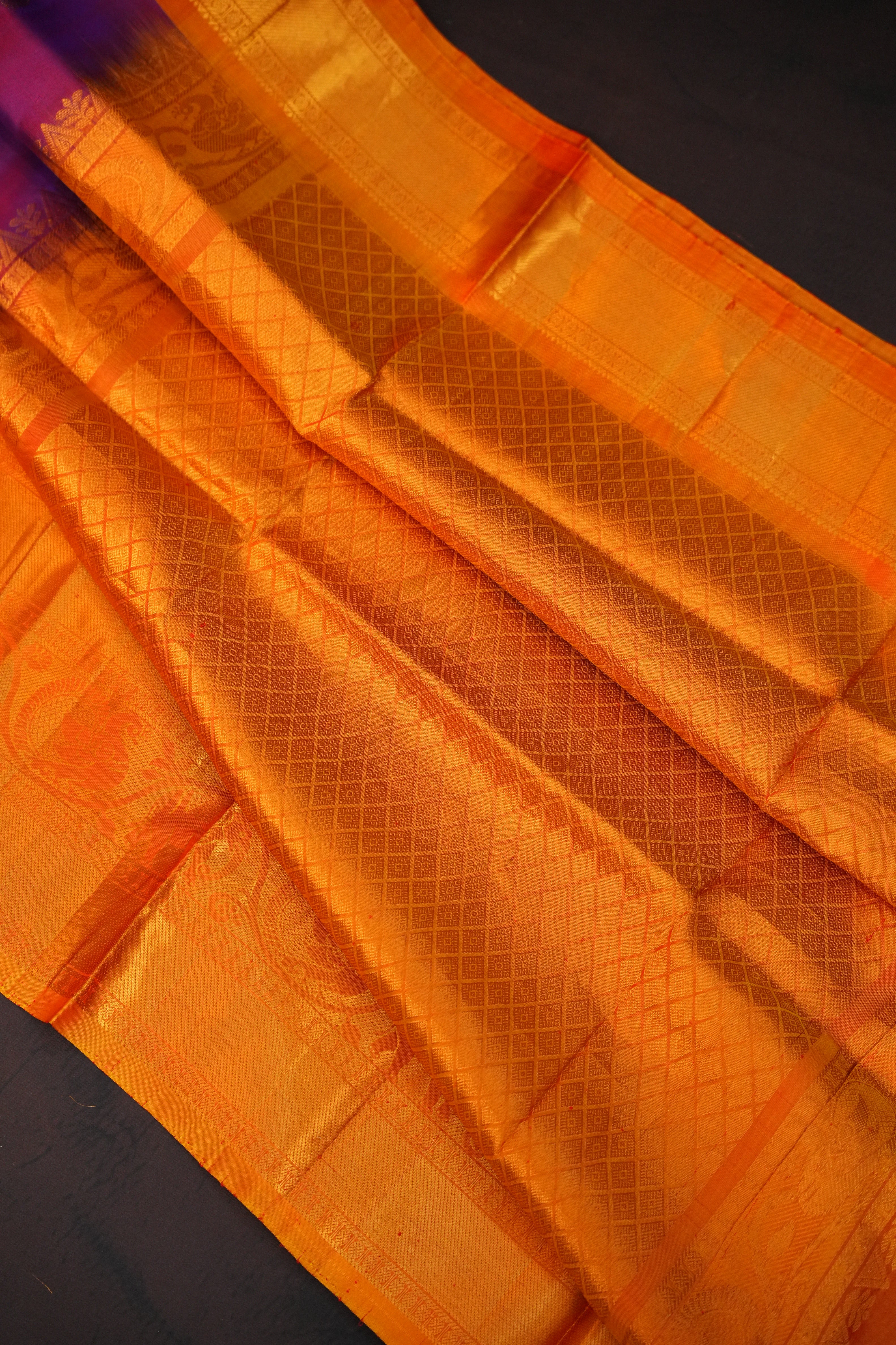 Magenta Gadwal Silk Saree with Rich Gold Zari Border