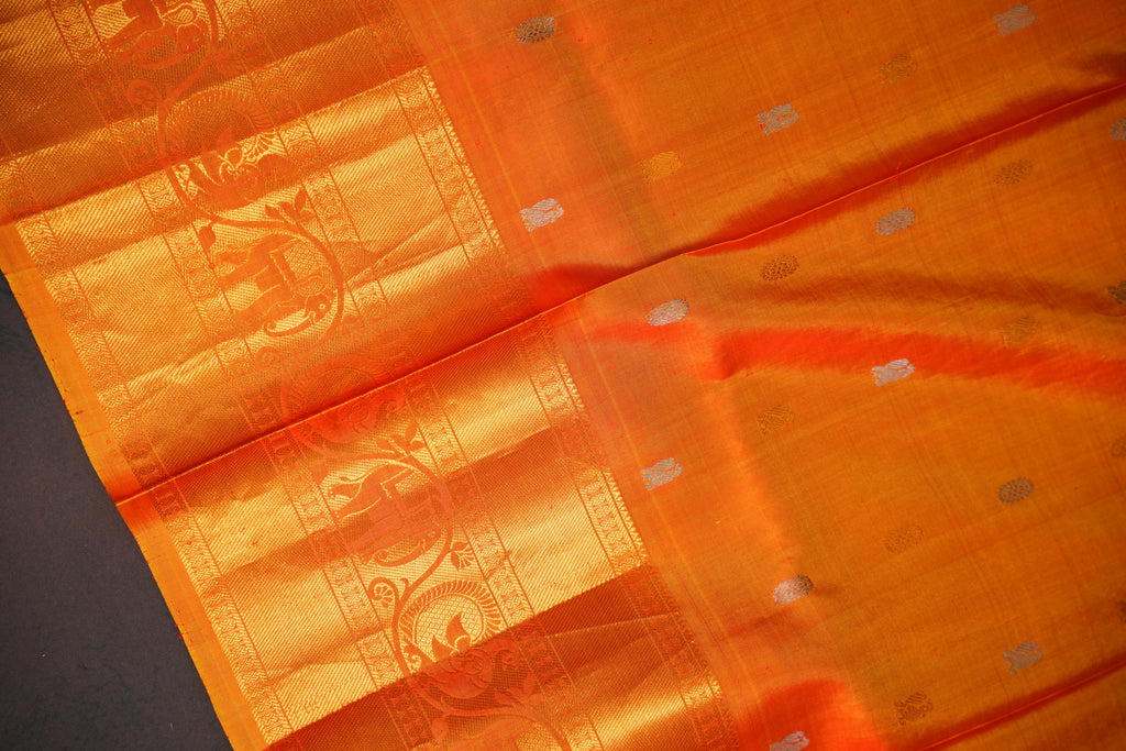 Magenta Gadwal Silk Saree with Rich Gold Zari Border