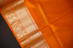 Navy Blue Gadwal Silk Saree with Orange Zari Border