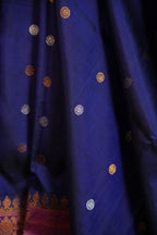 Royal Navy Blue Gadwal Silk Saree with Pink Zari Border
